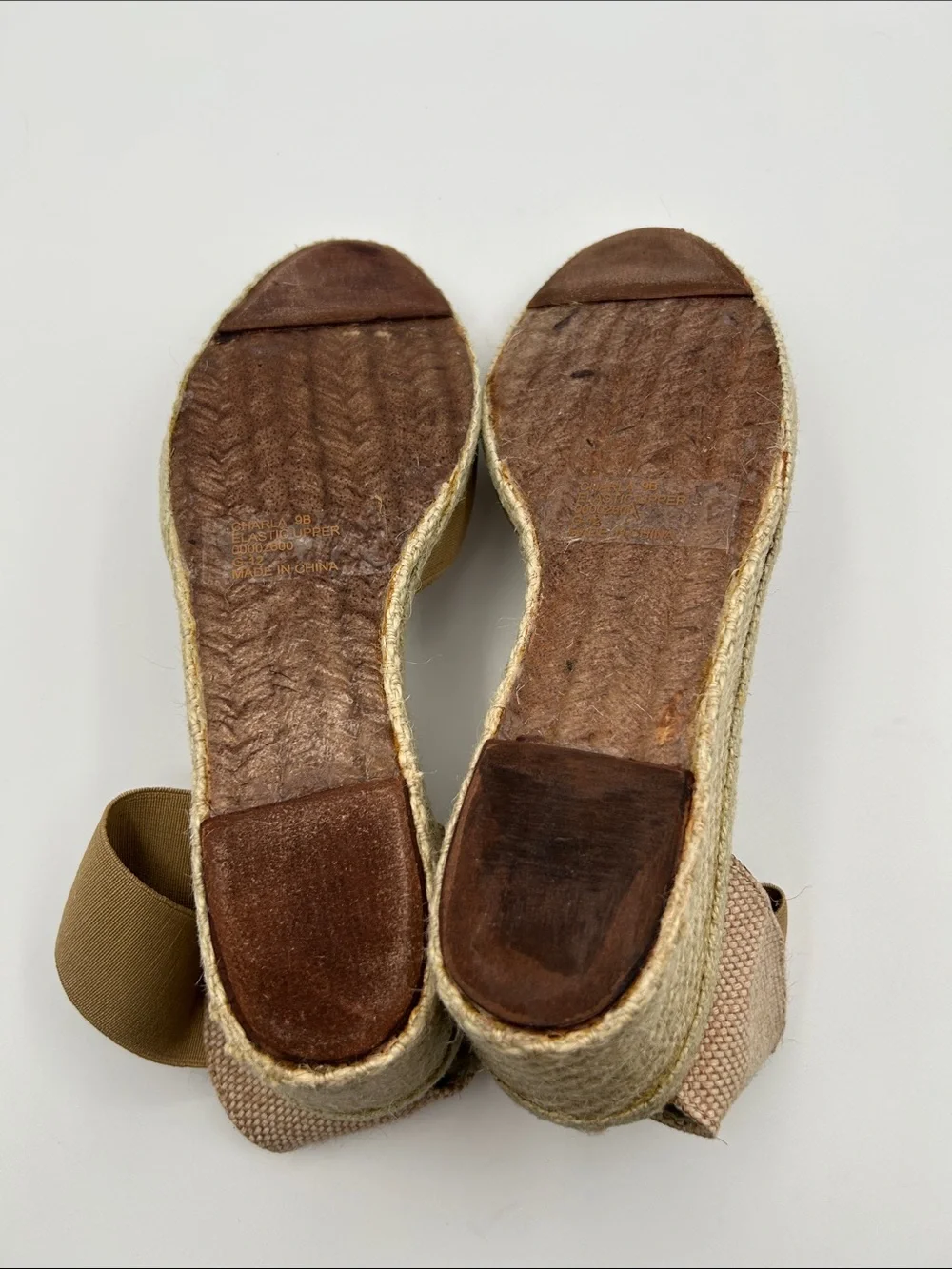 Ralph Lauren Tan Canvas Espadrille Wedge with Elastic Ankle Strap
